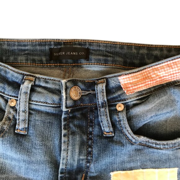 Upcycled Patchwork Jeans, W24 L28.5: Boho Hippie Pants, Spring Pastel Lace - Picture 7 of 13